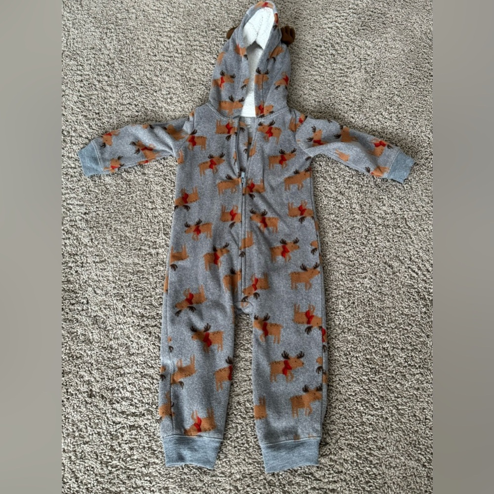 Carters 18 months one piece zip up fleece, holiday reindeer